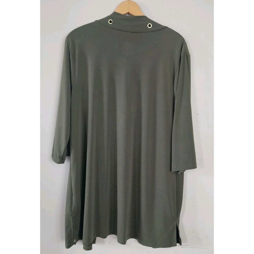Belle Kim Gravel Womens Large Olive Green Gold Grommet Accent Open Cardigan Top - Picture 4 of 7